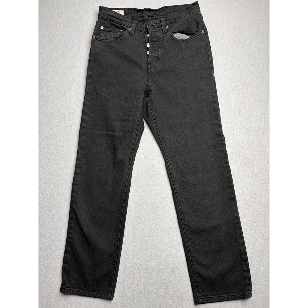 Levis 501 Jeans Womens 27x28 Black Dark Wash Button Fly Straight Denim Stretch